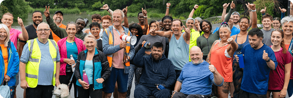 Celebratory group of people representing the Found community mission